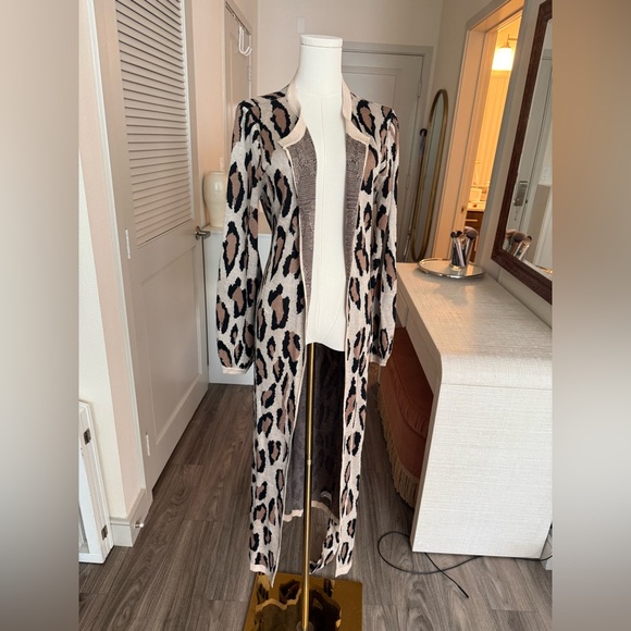NWT Fate animal print long cardigan waist tie knit long cheetah print cardigan L - Picture 14 of 15